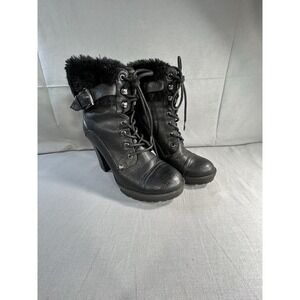 G by Guess Faux Fur Trim Black Boots Women's 7M‎